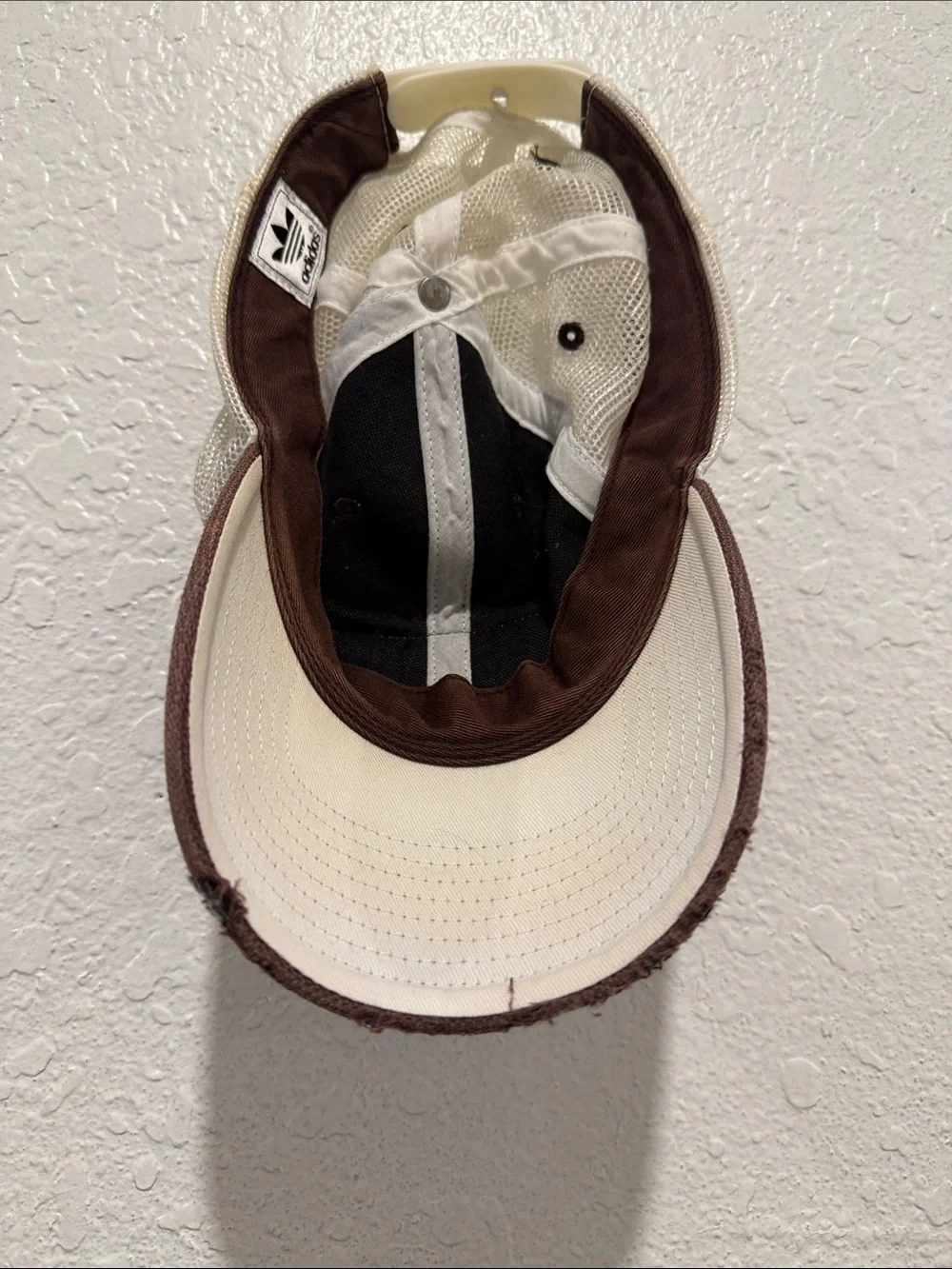 Y2K, Adidas, Brown & Cream Mesh Trucker Hat with Red & Navy Badge